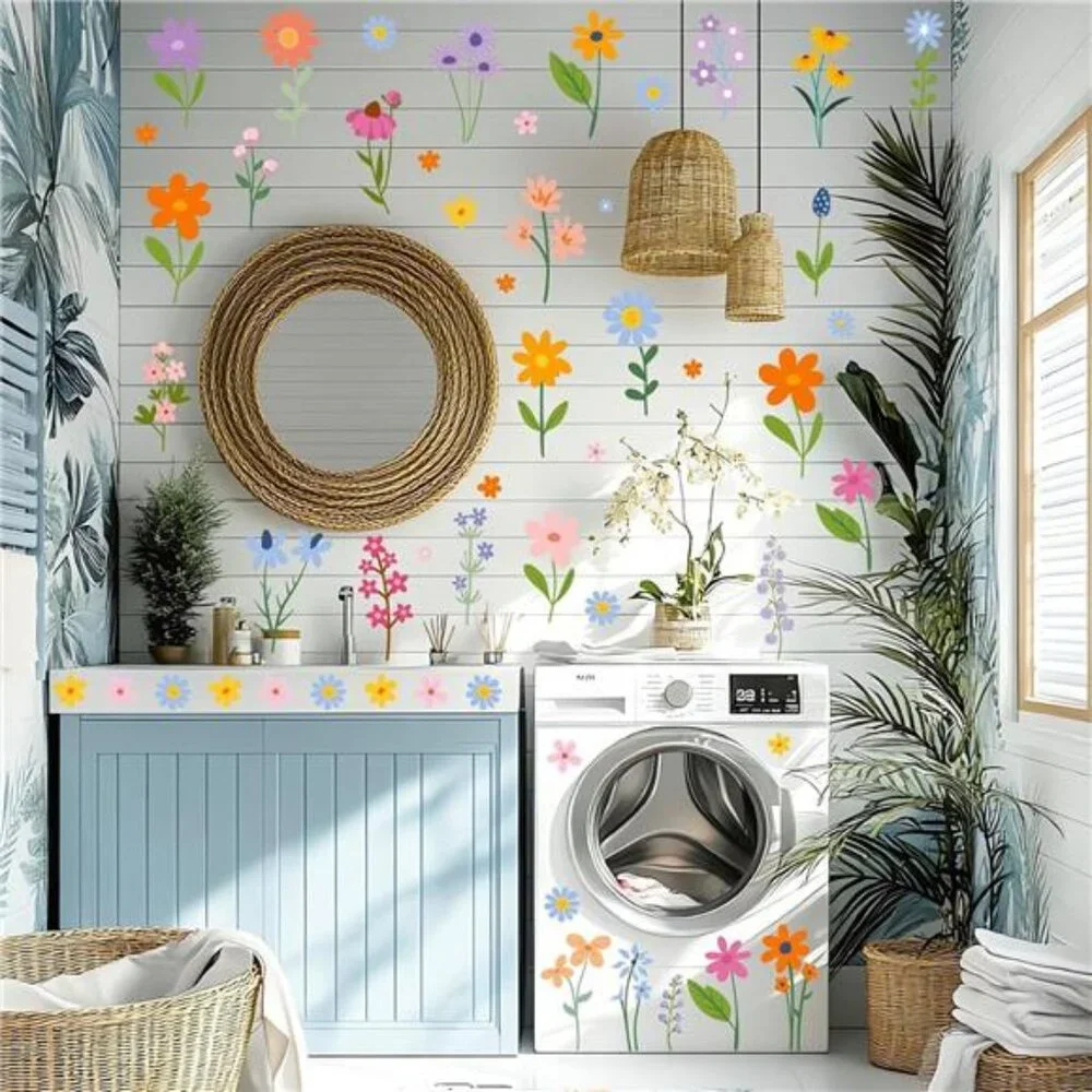 Floral Wall Decals 102 Pcs Peel Stick Flower Stickers Bedroom Kids Nursery Decor